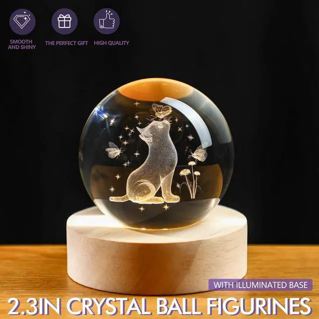 Alt view image 3 of 7 - 60mm 3D Cat Crystal Ball Night Light Gifts for Cat Lovers | Glass Ball Lamp, Funny Cat Gifts, Office Desk Decor, Birthday Christmas Wedding Decoration