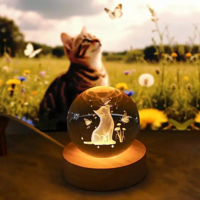 Main image of 60mm 3D Cat Crystal Ball Night Light Gifts for Cat Lovers | Glass Ball Lamp, Funny Cat Gifts, Office Desk Decor, Birthday Christmas Wedding Decoration
