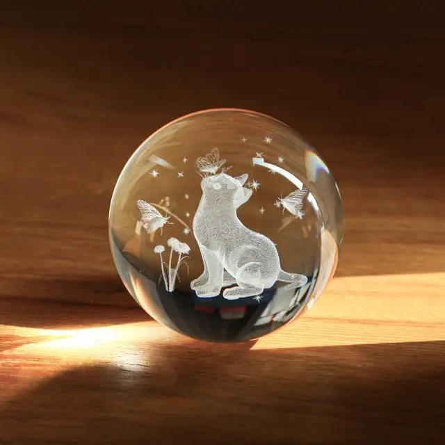 Alt view image 6 of 7 - 60mm 3D Cat Crystal Ball Night Light Gifts for Cat Lovers | Glass Ball Lamp, Funny Cat Gifts, Office Desk Decor, Birthday Christmas Wedding Decoration