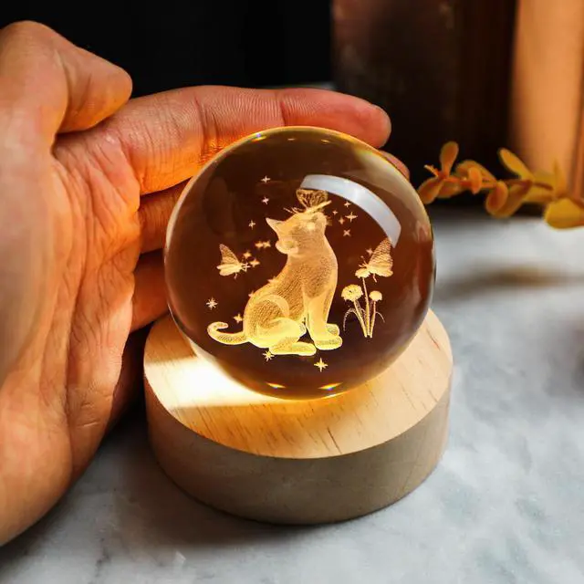 Alt view image 7 of 7 - 60mm 3D Cat Crystal Ball Night Light Gifts for Cat Lovers | Glass Ball Lamp, Funny Cat Gifts, Office Desk Decor, Birthday Christmas Wedding Decoration