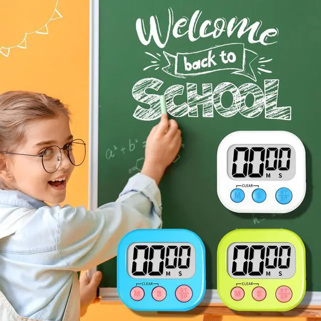 Alt view image 6 of 7 - Digital Kitchen Classroom Timers for Kids Cooking 6pcs Wht Blu Grn | Strong Magnetic, Large Screen, Big Button, Count Up/Down, Loud Alarm, Teacher Classroom Must Haves Supplies