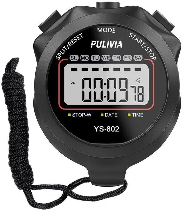Main image of Stopwatch Timer, Digital Stop-Watch for Sports, Black | Multi-function Stopwatch with Single Split/Lap Timing, Button Beep Alarm Clock, Ideal for Coaches Kids PE-teacher