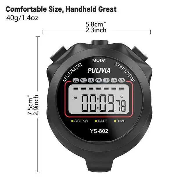 Alt view image 3 of 7 - Stopwatch Timer, Digital Stop-Watch for Sports, Black | Multi-function Stopwatch with Single Split/Lap Timing, Button Beep Alarm Clock, Ideal for Coaches Kids PE-teacher
