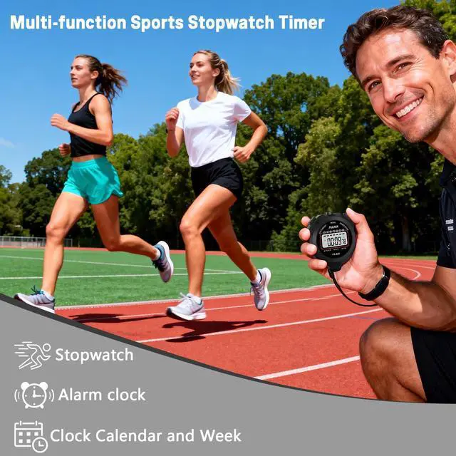 Alt view image 2 of 7 - Stopwatch Timer, Digital Stop-Watch for Sports, Black | Multi-function Stopwatch with Single Split/Lap Timing, Button Beep Alarm Clock, Ideal for Coaches Kids PE-teacher