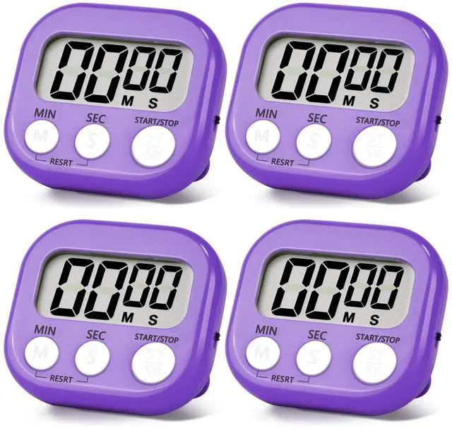 Main image of 4 Pack Purple Digital Kitchen Timer Magnetic Digital Timer with Big Display Loud Ring Cooking Timers for Cooking, Game, Gym, Break Time, Classroom (4, Pruple)
