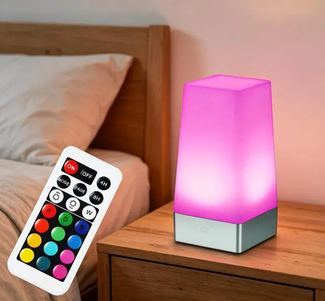 Main image of LED Square Night Light with Remote Control, Color Changing Table Lamp, Battery Operated Lamp for Bedroom, Kitchen, USE 2xAA Batteries (not Included)
