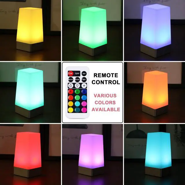 Alt view image 2 of 6 - LED Square Night Light with Remote Control, Color Changing Table Lamp, Battery Operated Lamp for Bedroom, Kitchen, USE 2xAA Batteries (not Included)