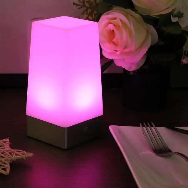 Alt view image 6 of 6 - LED Square Night Light with Remote Control, Color Changing Table Lamp, Battery Operated Lamp for Bedroom, Kitchen, USE 2xAA Batteries (not Included)