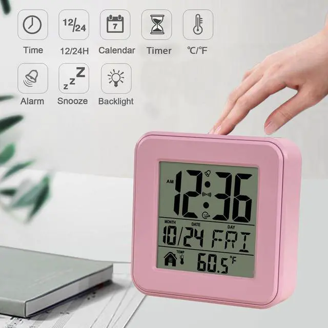 Alt view image 2 of 7 - Small Digital Alarm Clock Battery Operated with Backlight Countdown for Bedroom Kids Room-Pink