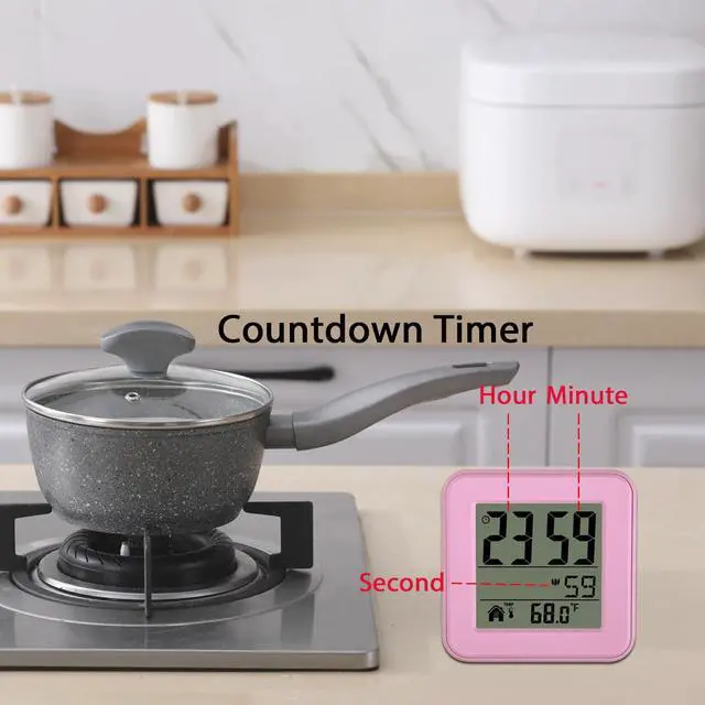 Alt view image 4 of 7 - Small Digital Alarm Clock Battery Operated with Backlight Countdown for Bedroom Kids Room-Pink