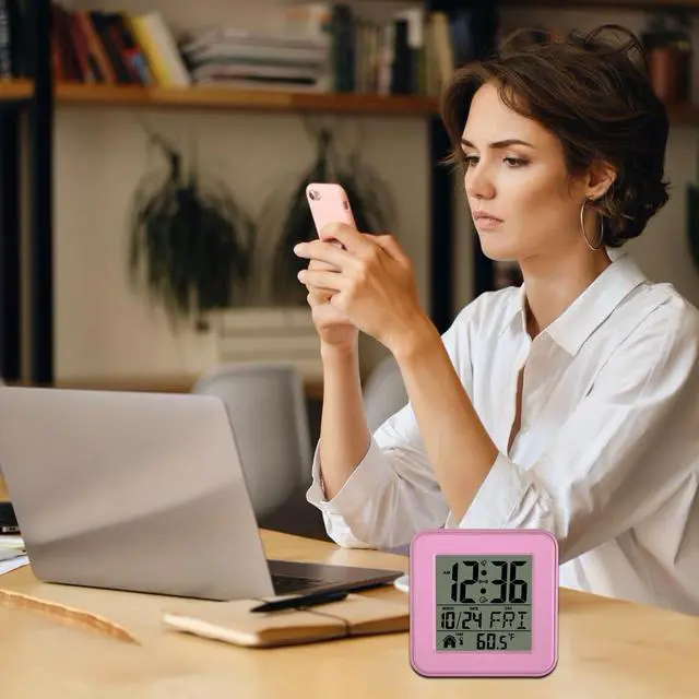 Alt view image 6 of 7 - Small Digital Alarm Clock Battery Operated with Backlight Countdown for Bedroom Kids Room-Pink