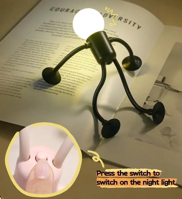 Alt view image 2 of 7 - Changeable Shape Funny Night Light, Cute Night Lamp, Adorable Bendable Lights for Adults Children Boys Girls, Bedroom Home Ornaments Christmas Decorations Gifts (Bulb Man-Black)