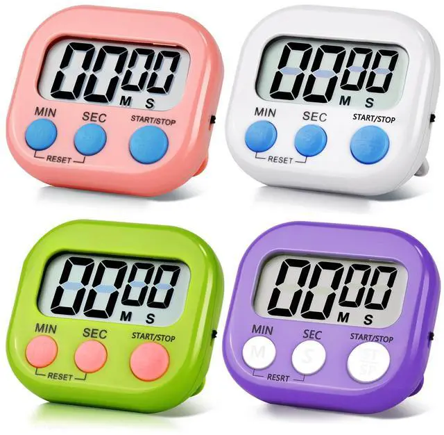 Main image of 4 Pack Digital Kitchen Timer Magnetic Digital Timer with Big Display Loud Ring Cooking Timers for Cooking, Game, Gym, Break Time, Classroom (4, Pink, Purple, Green, White)