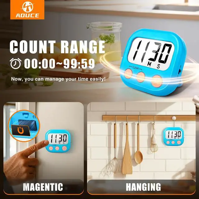 Alt view image 3 of 7 - Digital Kitchen Timers for Cooking, Timer for Kids 2 Pack Blue | Big Digits, Loud Alarm, Strong Magnetic, Large Screen, Count Down/Up, Classroom Timers for Teacher Supplies