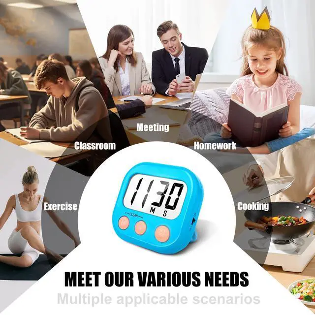 Alt view image 5 of 7 - Digital Kitchen Timers for Cooking, Timer for Kids 2 Pack Blue | Big Digits, Loud Alarm, Strong Magnetic, Large Screen, Count Down/Up, Classroom Timers for Teacher Supplies