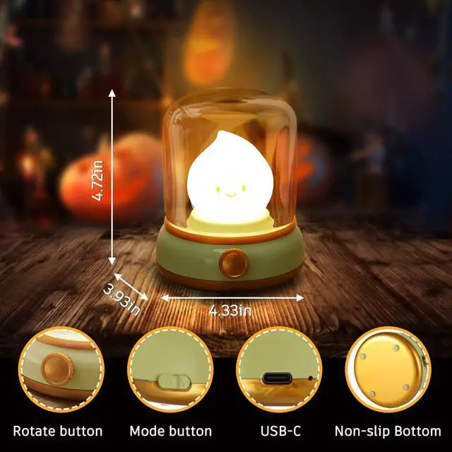 Alt view image 7 of 7 - Ghost Campfire Night Light, Small Cute Desk Lamp, Dimmable Cordless Bedside Table Lamp, 2 Modes Rechargebale Battery Oprated Warm Night Light for Bedroom/Kids/Baby Nursery, Vintage Ambient Lighting