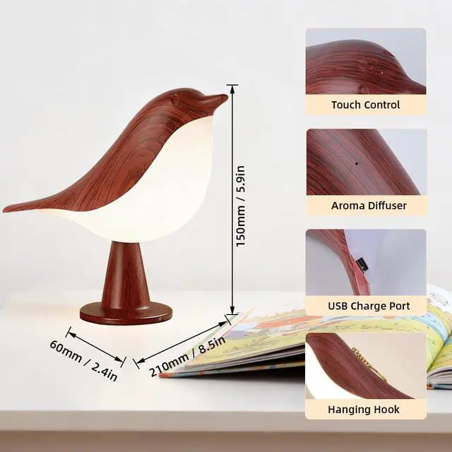 Alt view image 6 of 6 - Bird Cordless Table Lamp, Small Cordless Bedside Lamp with 3 Color Temperature, Touch Sensor & Rechargeable Battery - Night Light for Kids, Bedroom, Bedside, Office, and Outdoor UseDark
