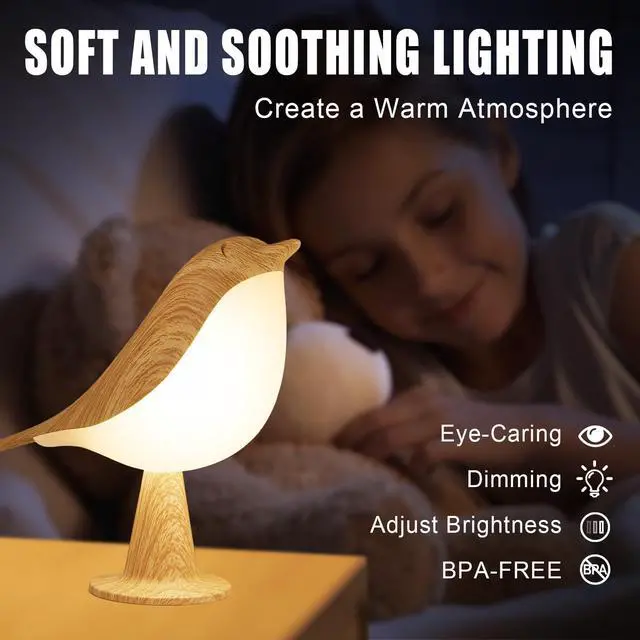 Alt view image 2 of 7 - Small Bird Table Lamp, 2600 mAh Cordless Desk Lamp, Touch Night Light with 3 Color, Small Lamps, Rechargeable Bedside Night Light, Hummingbird Lamps for Bedroom Nightstand Bedside Table