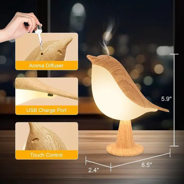 Alt view image 6 of 7 - Small Bird Table Lamp, 2600 mAh Cordless Desk Lamp, Touch Night Light with 3 Color, Small Lamps, Rechargeable Bedside Night Light, Hummingbird Lamps for Bedroom Nightstand Bedside Table