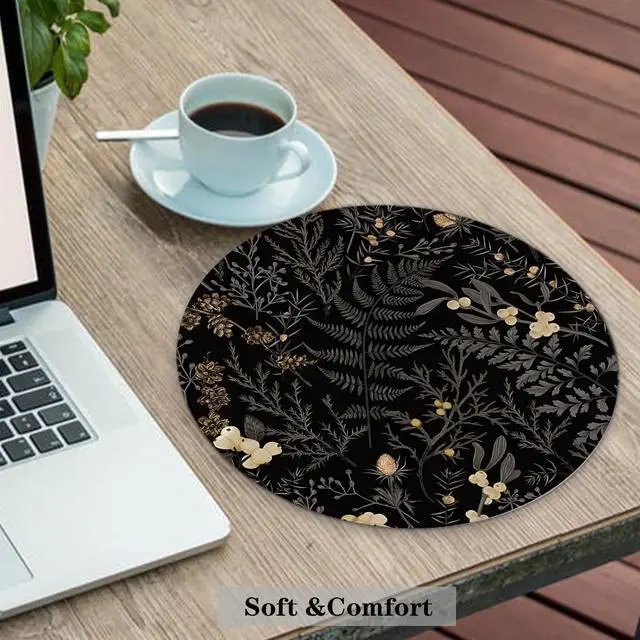 Alt view image 5 of 5 - Dark Black Green Floral Plant Mouse Pad 7.9x7.9 Inch,Vintage Green Fern Leaves Botanical Cottagecore Mouse Pads for Wireless Mouse Computers Laptop Desk Accessories,Plant Desk Accessories
