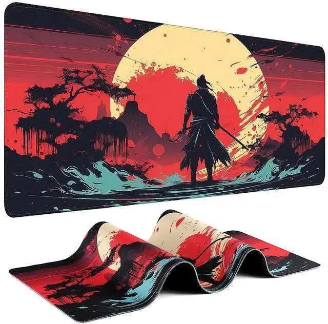 Main image of Gaming Mouse Pad - (31.5"×11.8") Japanese Samurai Large Mouse Pads for Desk - Desk Mat for Keyboard and Mouse with Non-Slip Base, Desks Pad Matfor Game/Office & Home