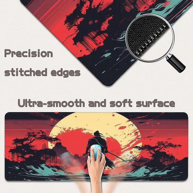 Alt view image 2 of 7 - Gaming Mouse Pad - (31.5"×11.8") Japanese Samurai Large Mouse Pads for Desk - Desk Mat for Keyboard and Mouse with Non-Slip Base, Desks Pad Matfor Game/Office & Home