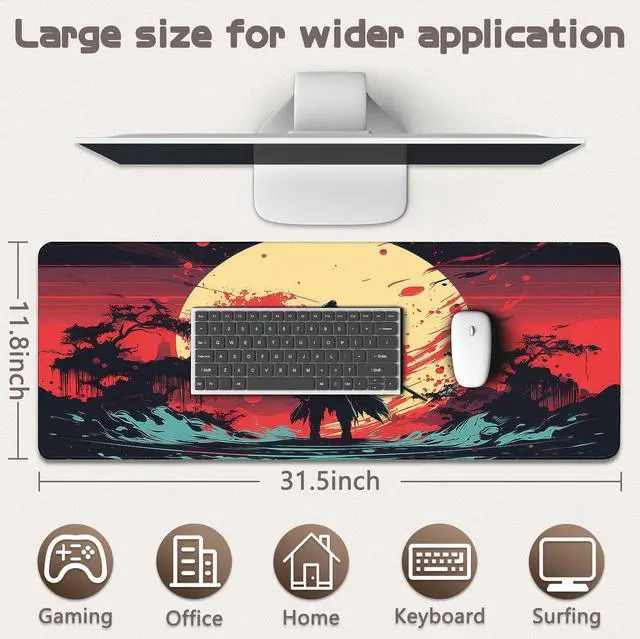 Alt view image 5 of 7 - Gaming Mouse Pad - (31.5"×11.8") Japanese Samurai Large Mouse Pads for Desk - Desk Mat for Keyboard and Mouse with Non-Slip Base, Desks Pad Matfor Game/Office & Home