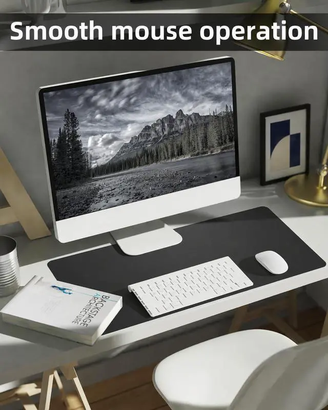 Alt view image 4 of 6 - Small Desk Mat,Leather Desk Pad Protector,Desk Mouse pad,Office Desk mat,Laptop Mat for Desk, Non-Slip PU Leather Desk Blotter,Waterproof Desk Writing Pad for Office/Home(23.6"x13.7",Black)