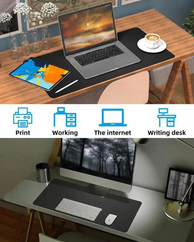 Alt view image 6 of 6 - Small Desk Mat,Leather Desk Pad Protector,Desk Mouse pad,Office Desk mat,Laptop Mat for Desk, Non-Slip PU Leather Desk Blotter,Waterproof Desk Writing Pad for Office/Home(23.6"x13.7",Black)