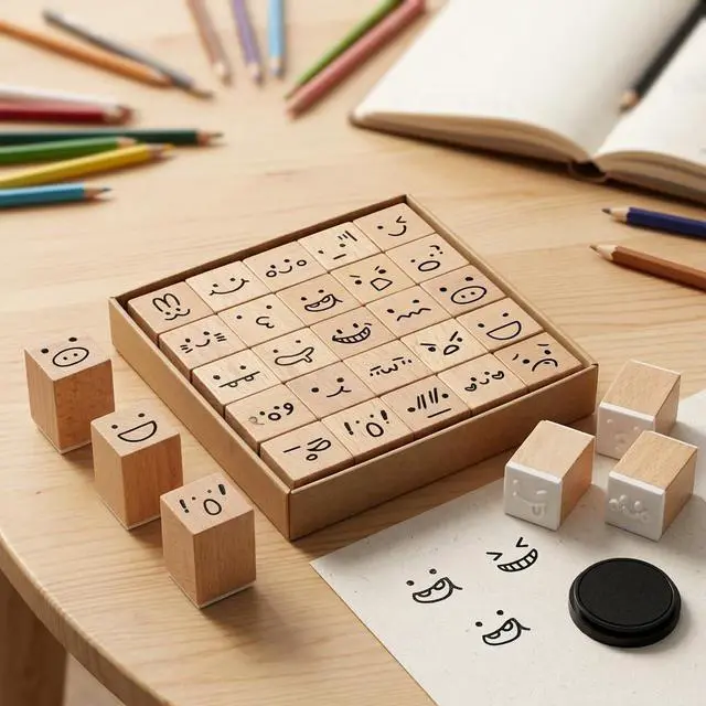 Alt view image 3 of 6 - 25 Pcs Mood Expression Wooden Rubber Stamps - Decorative Emoticon Icon Stamp Set for DIY Planner, Journaling, Scrapbooking, Aesthetic Stationery & Custom Card Making