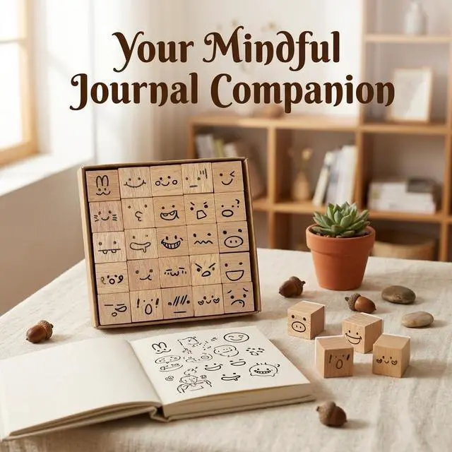 Alt view image 6 of 6 - 25 Pcs Mood Expression Wooden Rubber Stamps - Decorative Emoticon Icon Stamp Set for DIY Planner, Journaling, Scrapbooking, Aesthetic Stationery & Custom Card Making