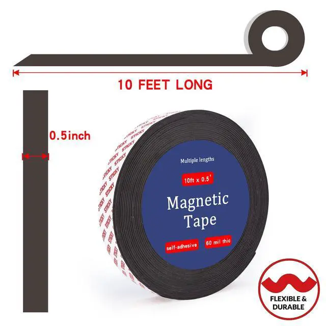 Alt view image 2 of 7 - Magnetic Tape 10ft x 1/2in Fridge Magnets with Adhesive Backing Roll | Flexible Sticky Magnet Strip for DIY Crafts, Kitchen Organization, Classroom Essentials, Peel & Stick Magnets for Whiteboard