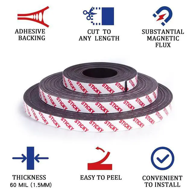 Alt view image 4 of 7 - Magnetic Tape 10ft x 1/2in Fridge Magnets with Adhesive Backing Roll | Flexible Sticky Magnet Strip for DIY Crafts, Kitchen Organization, Classroom Essentials, Peel & Stick Magnets for Whiteboard