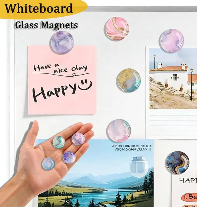 Alt view image 6 of 7 - Magnets Refrigerator,Cute Fridge Magnets for Decorative Whiteboard | 24Pcs Strong Marble Magnets Fridge Fun Magnet Circle for Office,Locker Decor,Classroom,Kitchen,Festival,Birthday Gifts