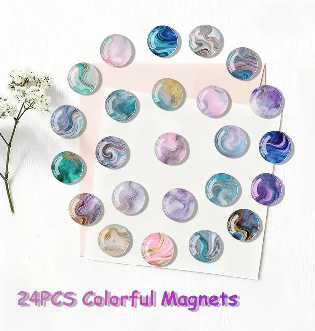 Alt view image 7 of 7 - Magnets Refrigerator,Cute Fridge Magnets for Decorative Whiteboard | 24Pcs Strong Marble Magnets Fridge Fun Magnet Circle for Office,Locker Decor,Classroom,Kitchen,Festival,Birthday Gifts