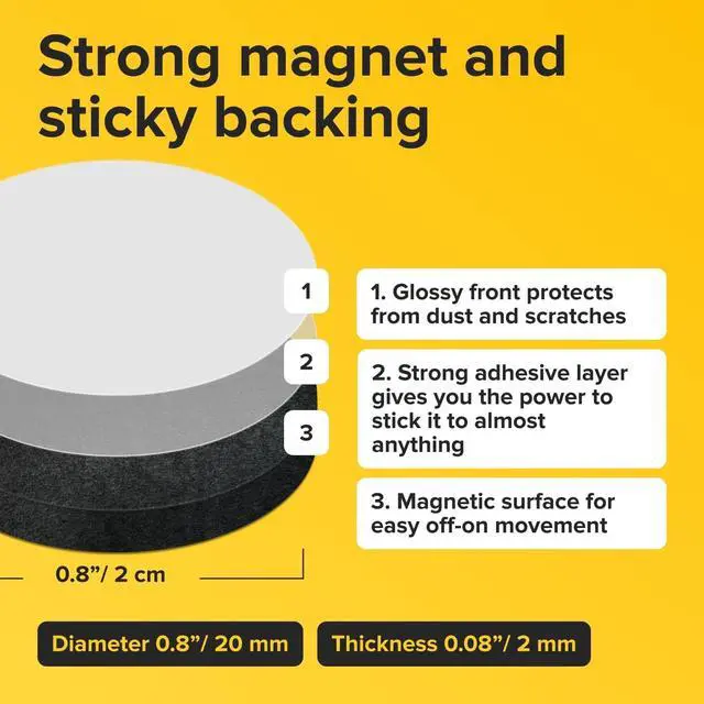 Alt view image 2 of 6 - Sticky Flexible Adhesive Magnets for Crafts, 0.8"x0.08" (20x2mm), 36 pcs | Flexible Sticky Magnetic Dots for Office & School Supplies, Whiteboard, Crafts, Fridge, School Projects & Classroom Decor