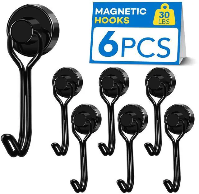 Main image of Magnetic Hooks Magnet Hook for Cruise Cabins Fridge 30LBS 6Pack | Strong Heavy Duty Fridge Locker Ship Classroom Key Mug Holder Door Metal Whiteboard Organization Essentials Decor Black