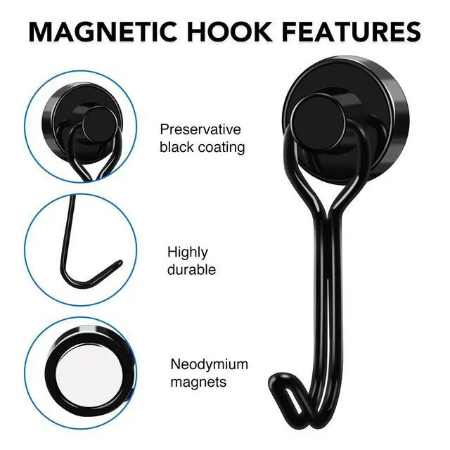 Alt view image 5 of 7 - Magnetic Hooks Magnet Hook for Cruise Cabins Fridge 30LBS 6Pack | Strong Heavy Duty Fridge Locker Ship Classroom Key Mug Holder Door Metal Whiteboard Organization Essentials Decor Black