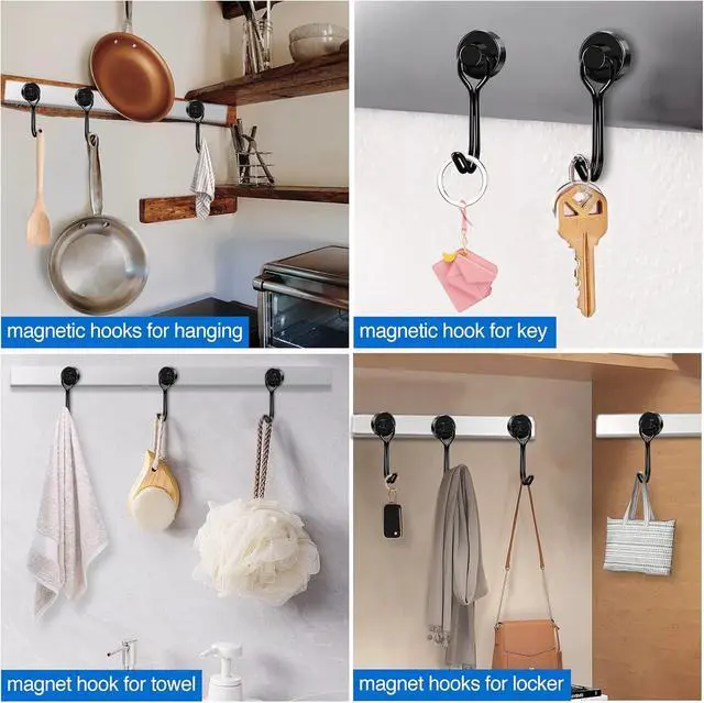 Alt view image 7 of 7 - Magnetic Hooks Magnet Hook for Cruise Cabins Fridge 30LBS 6Pack | Strong Heavy Duty Fridge Locker Ship Classroom Key Mug Holder Door Metal Whiteboard Organization Essentials Decor Black