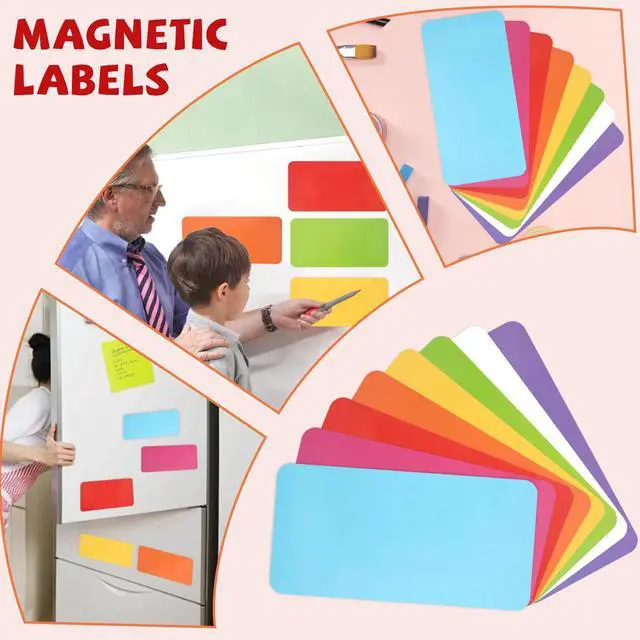 Alt view image 6 of 7 - 32 Pcs Dry Erase Magnetic Labels, 4.2" x 2.1" 8 Colors | Reusable Writable Magnetic Name Tags Magnetic Label Stickers for Whiteboard, Refrigerator, Locker Classroom Office Home