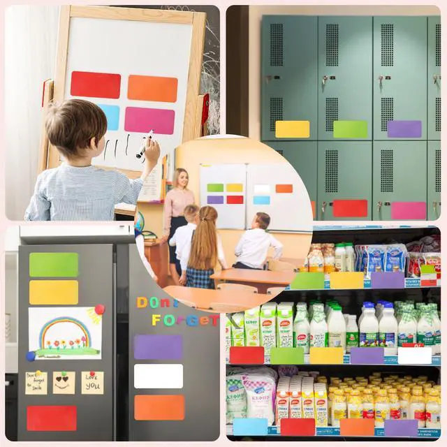 Alt view image 7 of 7 - 32 Pcs Dry Erase Magnetic Labels, 4.2" x 2.1" 8 Colors | Reusable Writable Magnetic Name Tags Magnetic Label Stickers for Whiteboard, Refrigerator, Locker Classroom Office Home