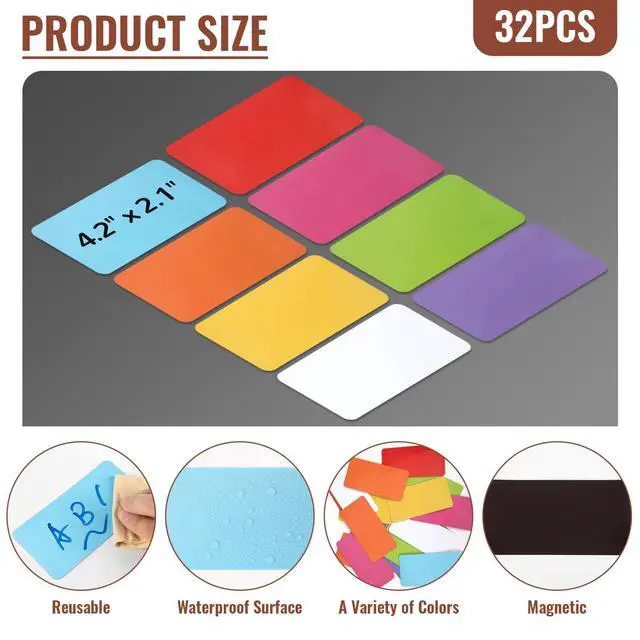 Alt view image 3 of 7 - 32 Pcs Dry Erase Magnetic Labels, 4.2" x 2.1" 8 Colors | Reusable Writable Magnetic Name Tags Magnetic Label Stickers for Whiteboard, Refrigerator, Locker Classroom Office Home