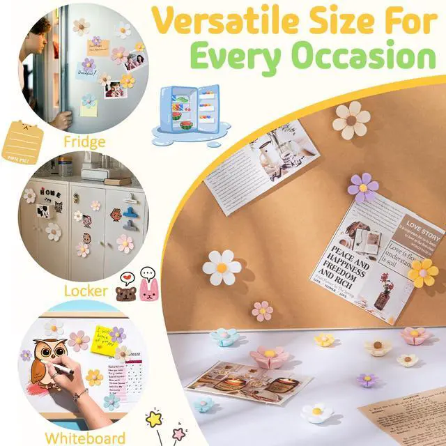 Alt view image 3 of 7 - 3D Flower Magnets for Fridge 16 Pcs - Decorative Resin Refrigerator Magnets - Floral Kitchen Decor for Home - Office Whiteboard Accessories - Magnets for Notes, Photos and Calendars