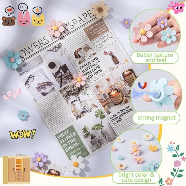 Alt view image 5 of 7 - 3D Flower Magnets for Fridge 16 Pcs - Decorative Resin Refrigerator Magnets - Floral Kitchen Decor for Home - Office Whiteboard Accessories - Magnets for Notes, Photos and Calendars