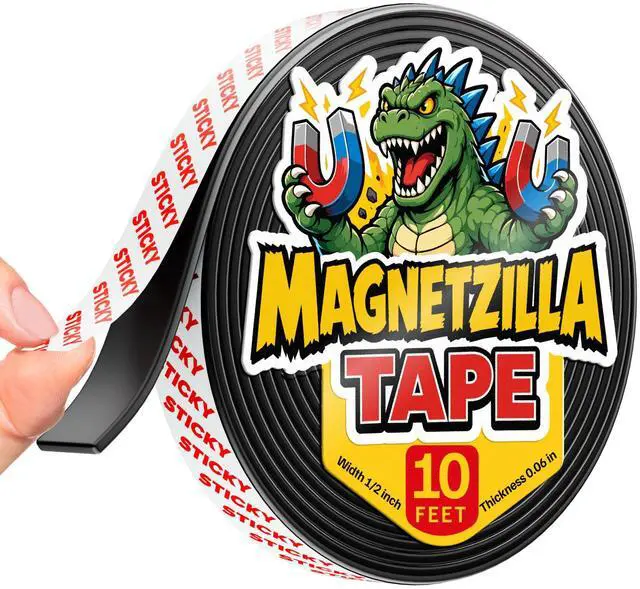 Main image of Super Sticky Magnetic Tape for DIY & Crafts, 10ft x 1/2in (3m x 1.25cm) | Strong Magnet Strip, Adhesive Backing, Easy to Cut & Mount, For Fridges, Whiteboards & More