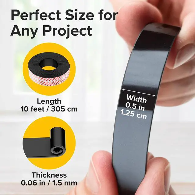 Alt view image 2 of 7 - Super Sticky Magnetic Tape for DIY & Crafts, 10ft x 1/2in (3m x 1.25cm) | Strong Magnet Strip, Adhesive Backing, Easy to Cut & Mount, For Fridges, Whiteboards & More