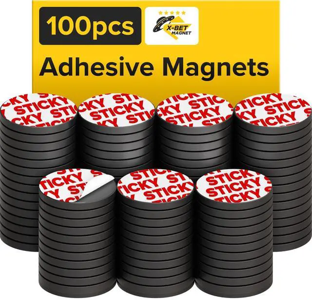 Main image of Sticky Flexible Adhesive Magnets for Crafts, 0.8"x0.08" (20x2mm), 100 pcs | Flexible Sticky Magnetic Dots for Office & School Supplies, Whiteboard, Crafts, Fridge, School Projects & Classroom Decor