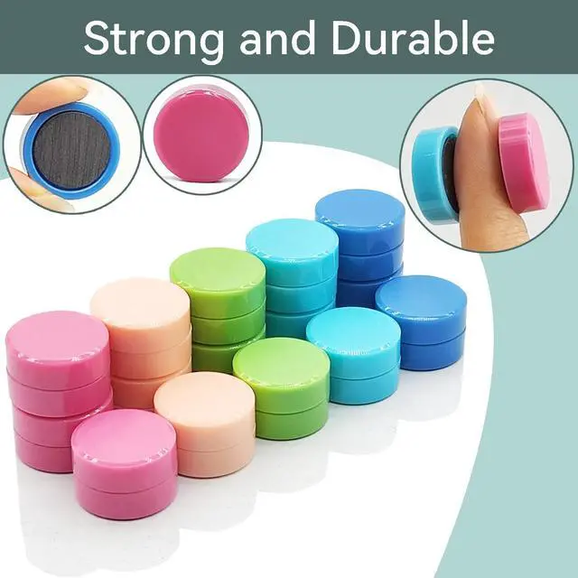 Alt view image 2 of 7 - Fridge Magnets,20 Pack Colorful Heavy Duty Round Mini for Whiteboard | Strong hold for notes, photos, calendars on locker, kitchen, office, home classroom.5 colors, cute small refrigerator magnets