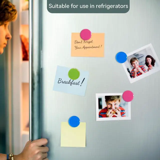 Alt view image 5 of 7 - Fridge Magnets,20 Pack Colorful Heavy Duty Round Mini for Whiteboard | Strong hold for notes, photos, calendars on locker, kitchen, office, home classroom.5 colors, cute small refrigerator magnets
