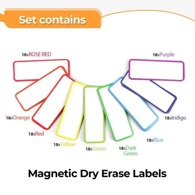 Alt view image 2 of 7 - 54pcs Magnetic Dry Erase Labels Reusable Colorful Name Tags | Flexible Reusable Magnetic Label Stickers for White Boards,Refrigerators and Lockers,Tags with Easy Writing Surface,3.2"x1.2"